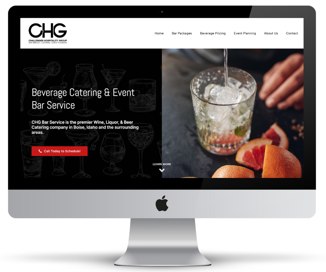 mockup of CHG Bar Service website created by Honey Badger Creative