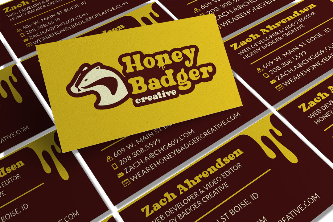 picture of business cards that were created by Honey Badger Creative