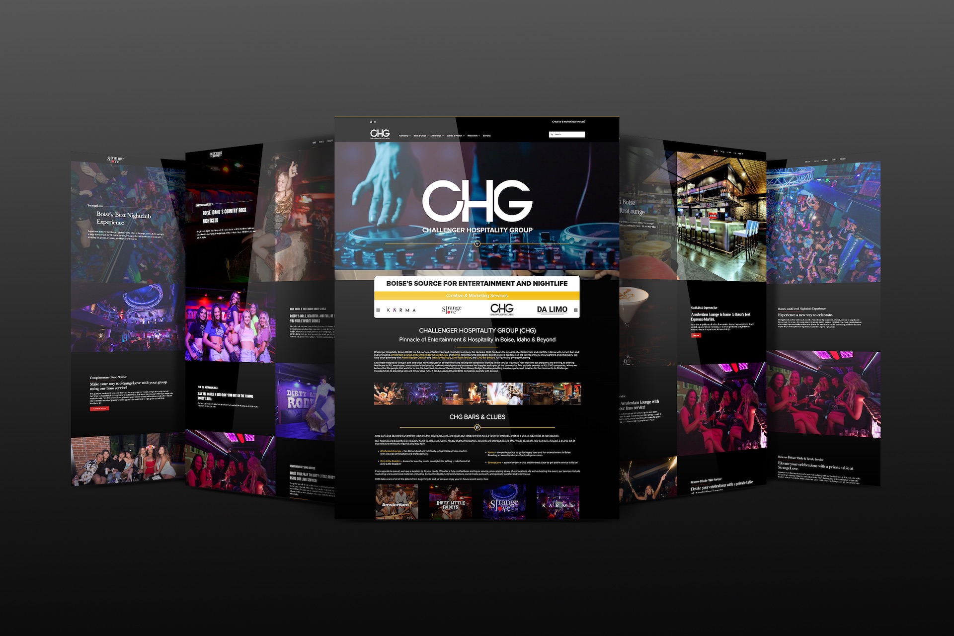 website mockups for Challenger Hospitality Group